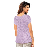 Lavender U Neck with Keyhole Casual Tops for Women